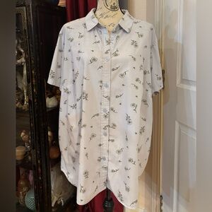 Vintage Woman Within Floral Daisy Print Button Down Plus Size